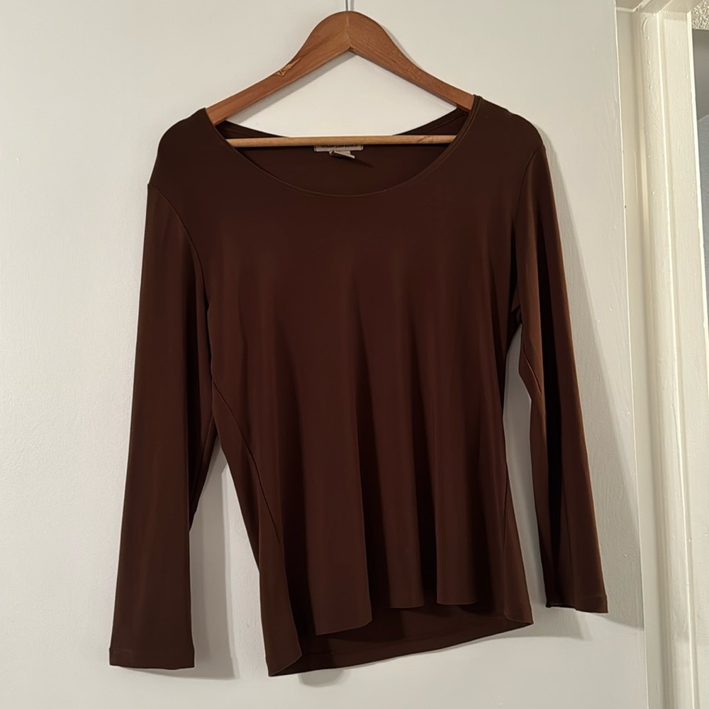 Susan Lawrence medium brown polyester and spandex top